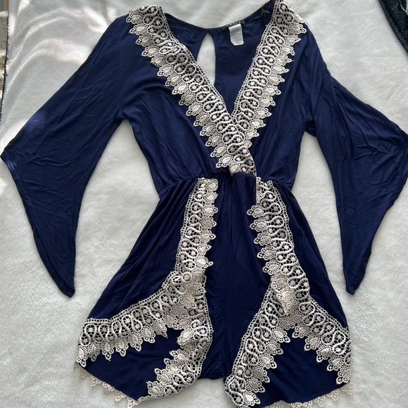 Blue Romper with Lace - Picture 4 of 6